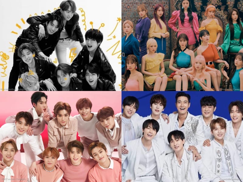 BTS（写真左上）、IZ*ONE（写真右上）、NCT 127（写真左下）、SUPER JUNIOR（写真右下）