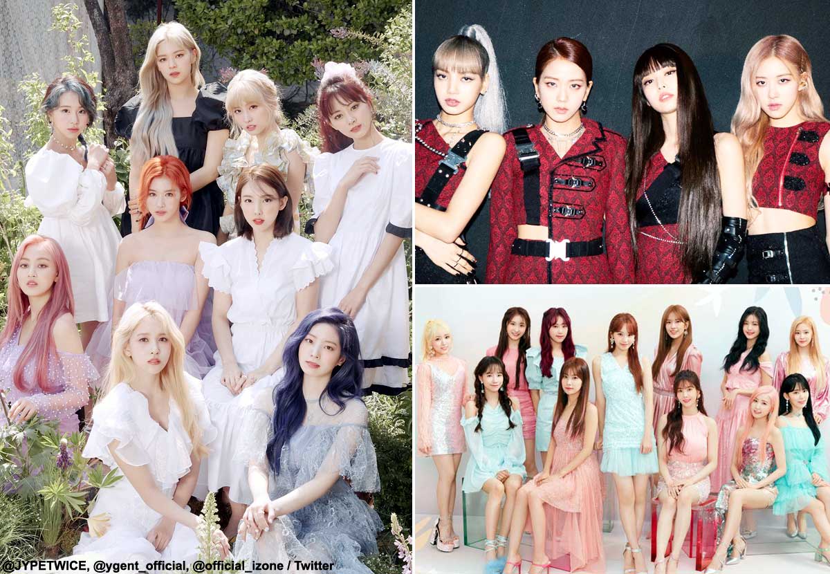 （左から時計回りに）TWICE、BLACKPINK、IZ*ONE