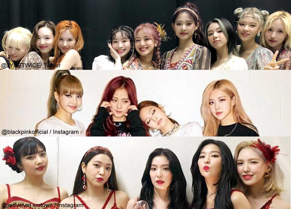 （上から）TWICE、BLACKPINK、Red Velvet