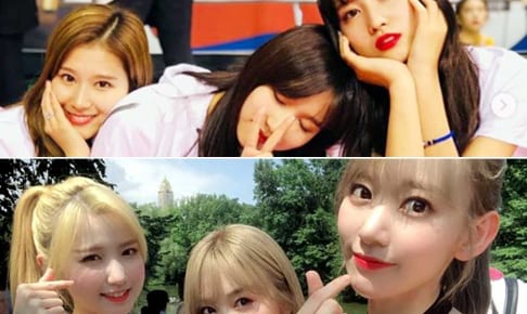 TWICE サナ、ミナ、モモ（上段）、 IZ*ONE 本田仁美、矢吹奈子、宮脇咲良