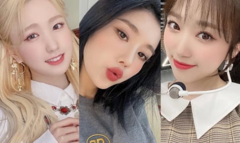 IZ*ONE 本田仁美（左）、ウンビ（中央）、矢吹奈子（右）