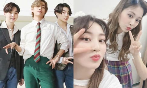 BTS シュガ、V、ジョングク、TWICE ジヒョ、ツウィ（右）