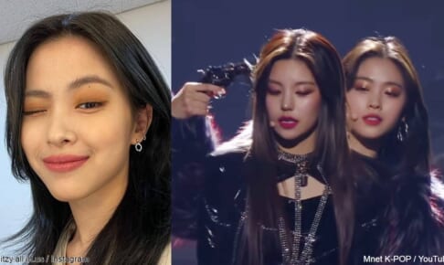 ITZY リュジン（写真 左）、『2021 MAMA』 リュジンがイェジに銃を突きつけるシーン（写真 右）