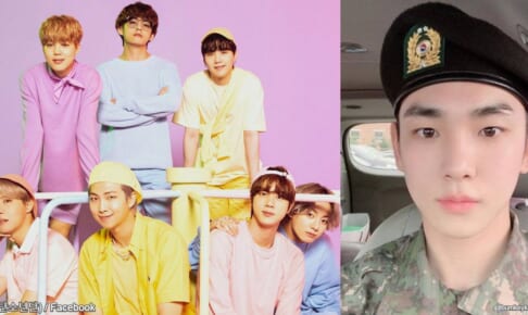 BTS（防弾少年団）（左）、軍服を着たSHINee キー（右）