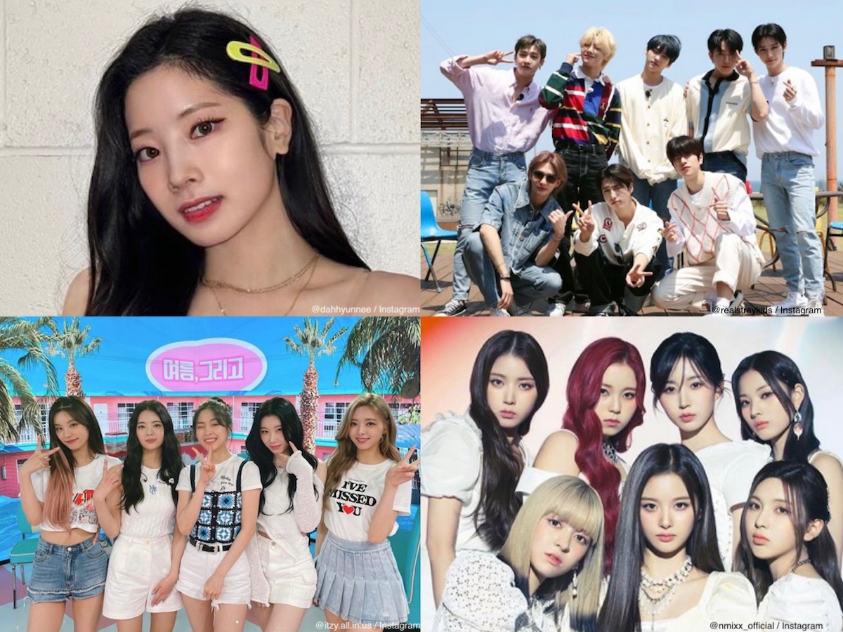 （左上から時計回りに）TWICE ダヒョン、Stray Kids、NMIXX、ITZY