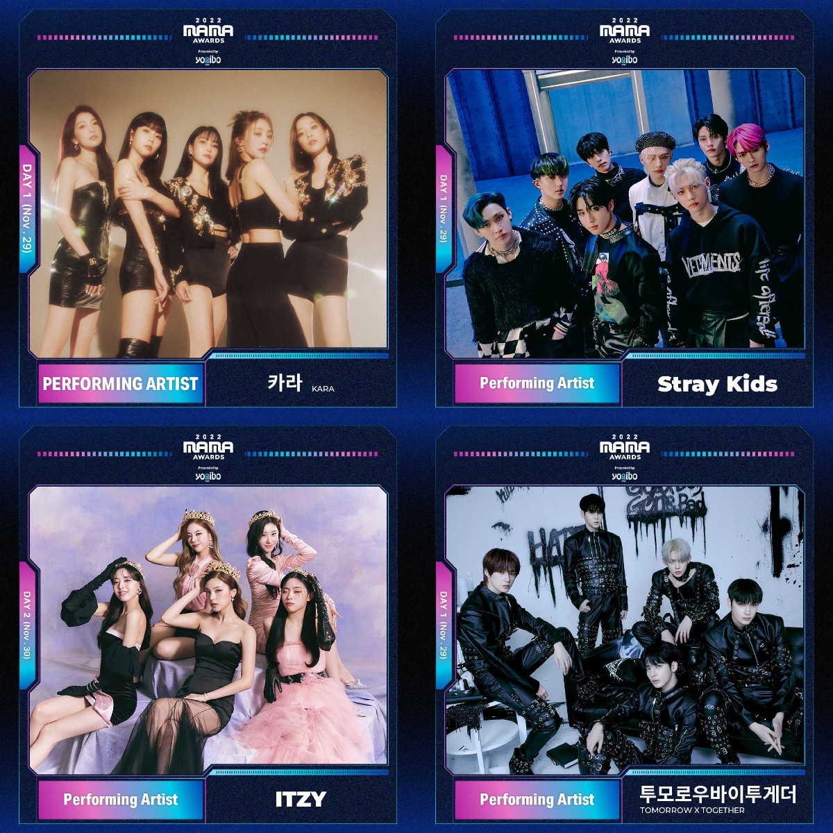 KARA、Stray Kids、TOMORROW X TOGETHER、ITZY ⓒ CJ ENM Co., Ltd, All Rights Reserved