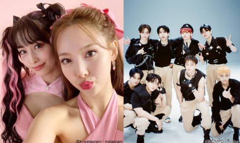 TWICE モモ＆ナヨン（左）、Stray Kids（右）