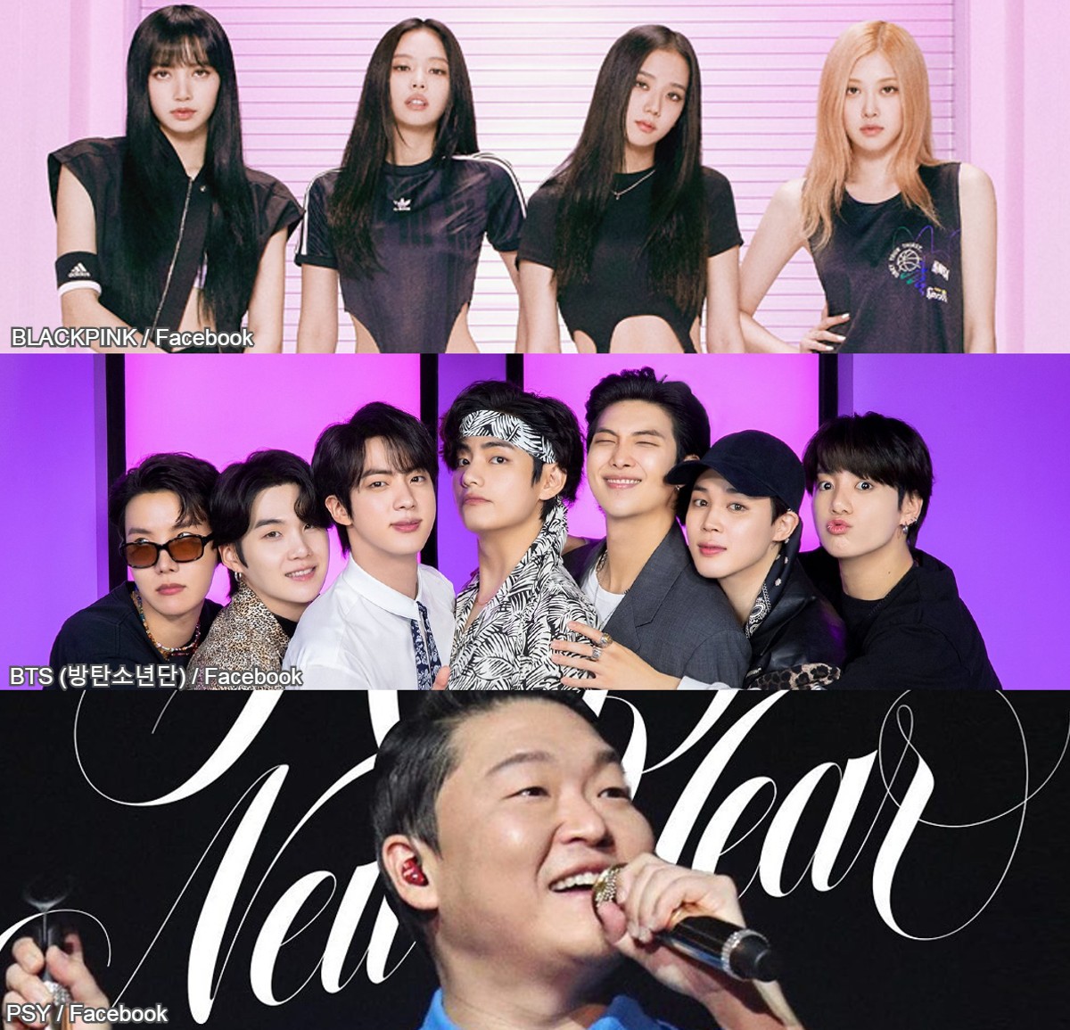 BLACKPINK、BTS（防弾少年団）、PSY